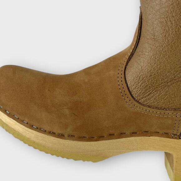 No. 6 5" Pull on Shearling Clog Boot on Mid Heel in Natural and Khaki Size 38 - Picture 12 of 16
